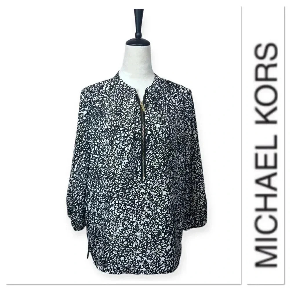 Michael Kors leaf print top with zipper size 10
